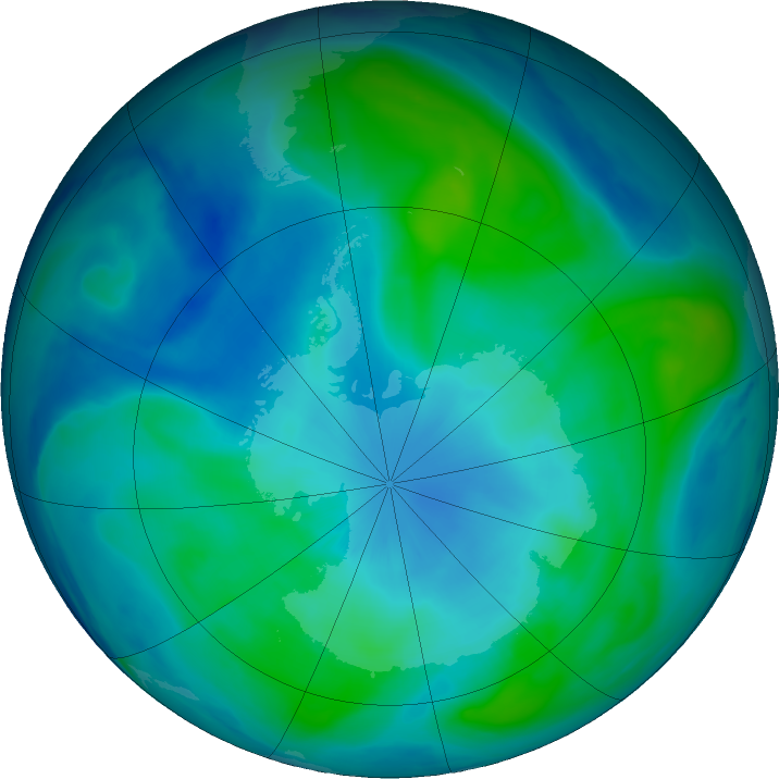 Antarctic ozone map for 26 February 2019